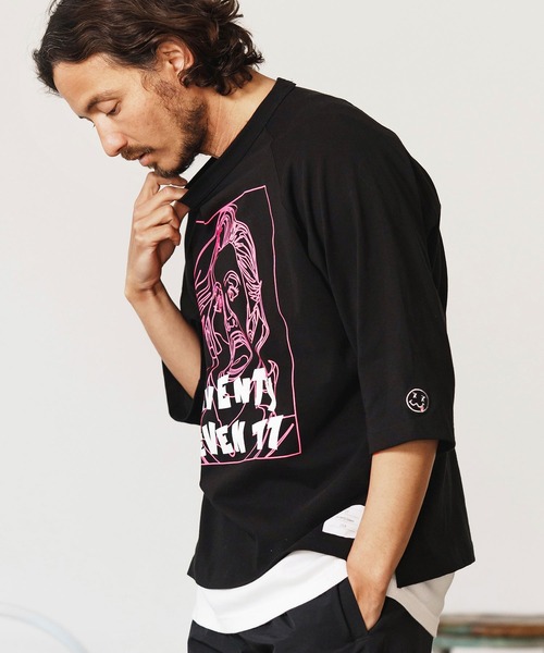 seventy seven（セブンティセブン）の「mlt5169-middle onz  3-4 sleeve t-shirts (77LADY)　七分袖Tシャツ（Tシャツ/カットソー・メンズ・ネイビー/ホワイト/ブラック・S/M/L/XL）」の15枚目の写真