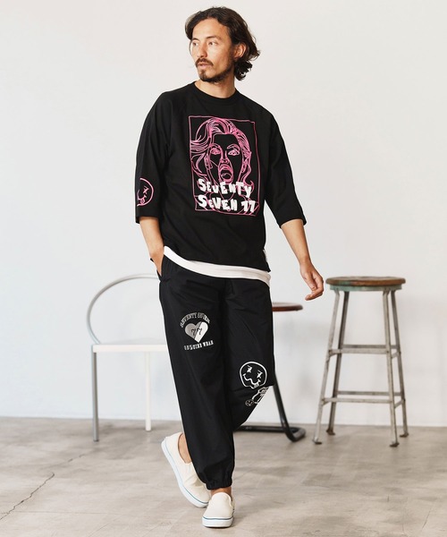 seventy seven（セブンティセブン）の「mlt5169-middle onz  3-4 sleeve t-shirts (77LADY)　七分袖Tシャツ（Tシャツ/カットソー・メンズ・ネイビー/ホワイト/ブラック・S/M/L/XL）」の16枚目の写真