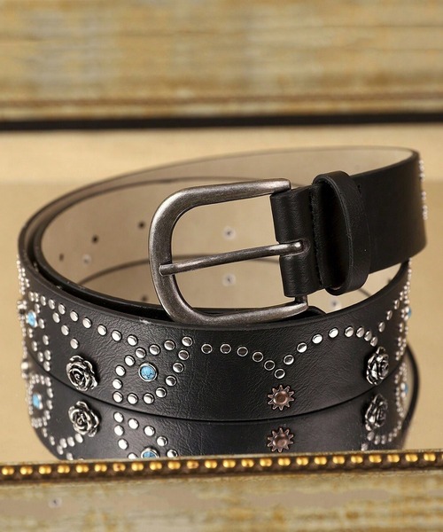 WESTSEA（ウエストシー）の「スタッズ バラモチーフ 個性派ベルト（ベルト・メンズ・ブラック・FREE）」の2枚目の写真