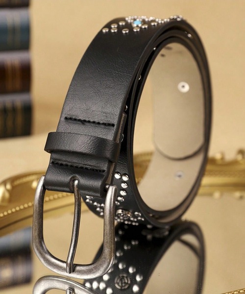 WESTSEA（ウエストシー）の「スタッズ バラモチーフ 個性派ベルト（ベルト・メンズ・ブラック・FREE）」の3枚目の写真