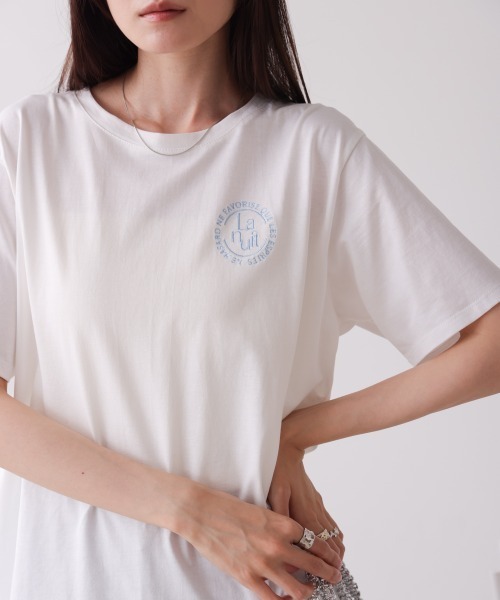 Bab(バブ)の「バックロゴ刺繍半袖Tシャツ(Tシャツ/カットソー・レディース・イエロー/ピンク/オフホワイト/ブラック・M)」の6枚目の写真