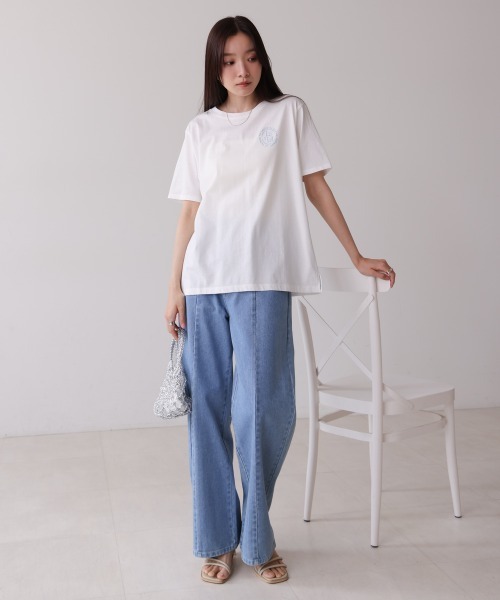 Bab(バブ)の「バックロゴ刺繍半袖Tシャツ(Tシャツ/カットソー・レディース・イエロー/ピンク/オフホワイト/ブラック・M)」の8枚目の写真