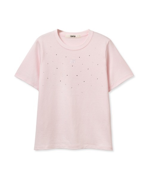 半袖 ファーファー レディース ロゴ刺繍 リンガーネック Tシャツ レディース ファーファー] ロゴ刺繍リンガーネックTシャツ レディース SAX