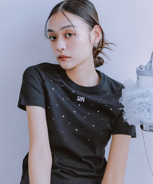 WEB限定】ビジュー付きロゴ刺繍Tシャツ（Tシャツ/カットソー
