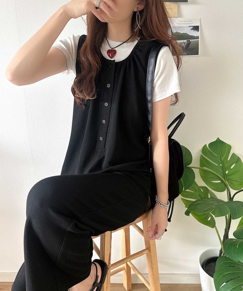 classicalelf(クラシカルエルフ)の「【イージーケア】ふんわり上品、だけどラフ。膨れジャガードヘンリージャガードサロペット(サロペット/オーバーオール・レディース・モカ/チャコール/ブラック・X-LARGE/LARGE/MEDIUM/SMALL)」の22枚目の写真
