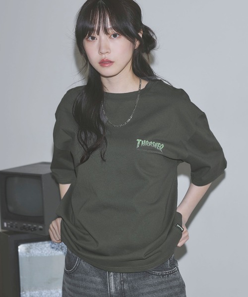 THRASHER(スラッシャー)の「THRASHER×MSG 別注 ボックスシルエット 加工プリント 半袖Tシャツ(Tシャツ/カットソー・メンズ・ブラック/ホワイト/チャコール・S/M/L/XL)」の3枚目の写真