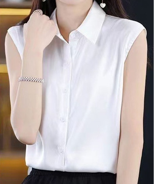 BLANC FICELLE(ブランフィセル)の「ノースリーブ シャツ(シャツ/ブラウス・レディース・ブルー/ブラック/ホワイト・S/M/L)」の1枚目の写真