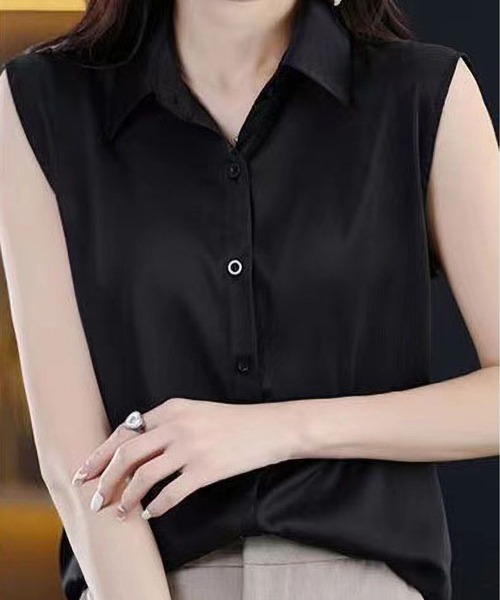 BLANC FICELLE(ブランフィセル)の「ノースリーブ シャツ(シャツ/ブラウス・レディース・ブルー/ブラック/ホワイト・S/M/L)」の7枚目の写真