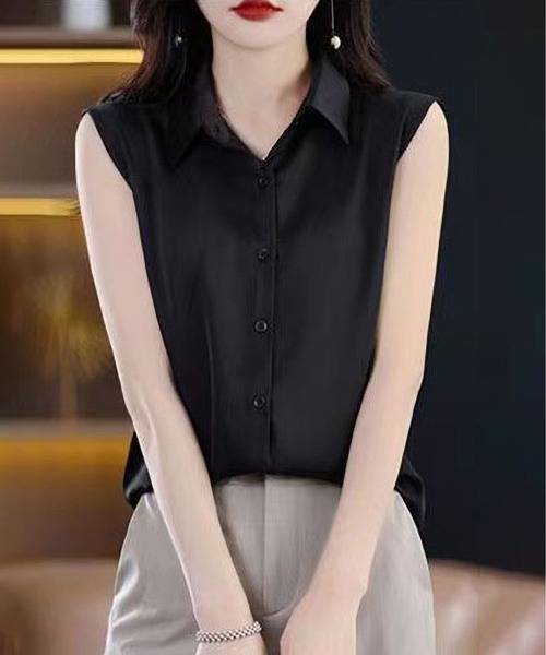 BLANC FICELLE(ブランフィセル)の「ノースリーブ シャツ(シャツ/ブラウス・レディース・ブルー/ブラック/ホワイト・S/M/L)」の8枚目の写真