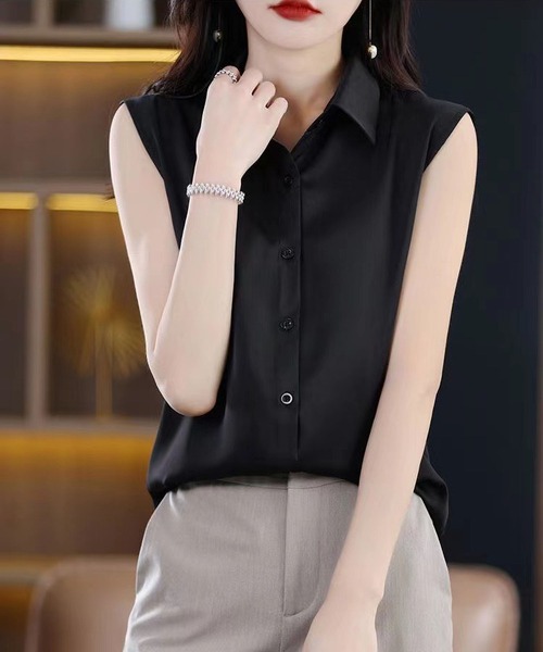 BLANC FICELLE(ブランフィセル)の「ノースリーブ シャツ(シャツ/ブラウス・レディース・ブルー/ブラック/ホワイト・S/M/L)」の9枚目の写真