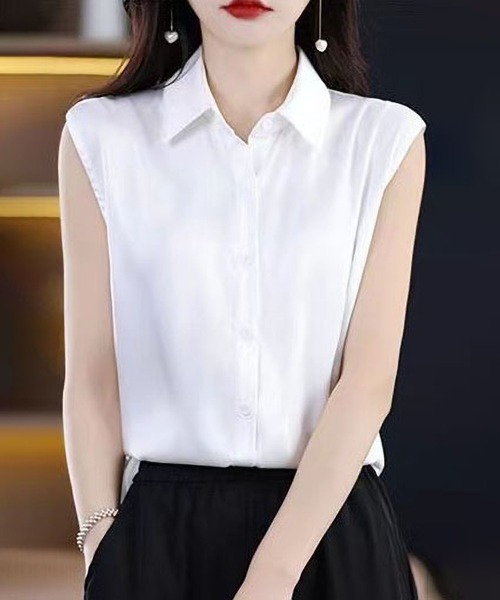 BLANC FICELLE(ブランフィセル)の「ノースリーブ シャツ(シャツ/ブラウス・レディース・ブルー/ブラック/ホワイト・S/M/L)」の5枚目の写真