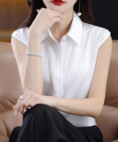 BLANC FICELLE(ブランフィセル)の「ノースリーブ シャツ(シャツ/ブラウス・レディース・ブルー/ブラック/ホワイト・S/M/L)」の6枚目の写真