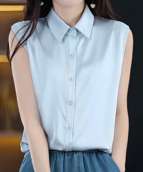 BLANC FICELLE(ブランフィセル)の「ノースリーブ シャツ(シャツ/ブラウス・レディース・ブルー/ブラック/ホワイト・S/M/L)」の10枚目の写真