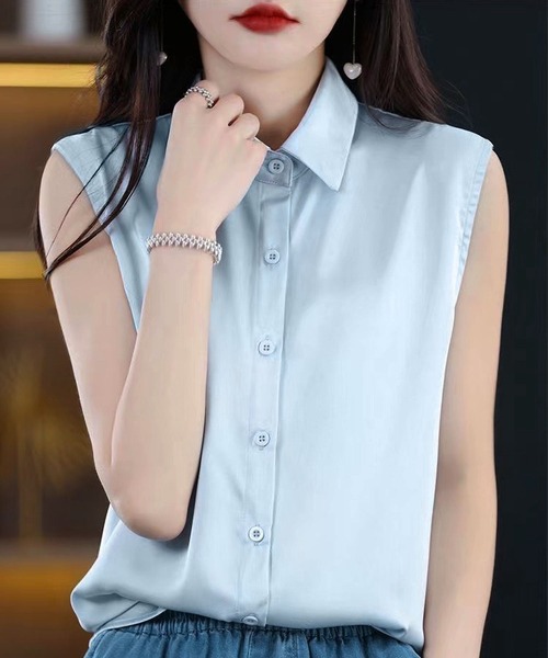 BLANC FICELLE(ブランフィセル)の「ノースリーブ シャツ(シャツ/ブラウス・レディース・ブルー/ブラック/ホワイト・S/M/L)」の12枚目の写真