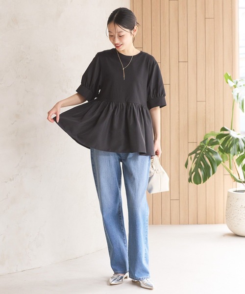 AMERICAN HOLIC（アメリカンホリック）の「異素材切替ペプラムプルオーバー（Tシャツ/カットソー・レディース・アイボリー/ライトベージュ/ブラック・L/M）」の7枚目の写真