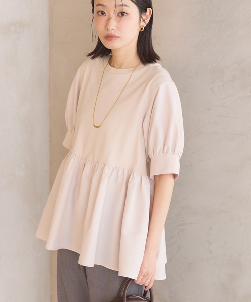 AMERICAN HOLIC（アメリカンホリック）の「異素材切替ペプラムプルオーバー（Tシャツ/カットソー・レディース・アイボリー/ライトベージュ/ブラック・L/M）」の9枚目の写真