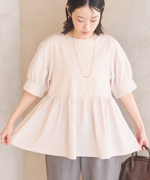 AMERICAN HOLIC（アメリカンホリック）の「異素材切替ペプラムプルオーバー（Tシャツ/カットソー・レディース・アイボリー/ライトベージュ/ブラック・L/M）」の11枚目の写真