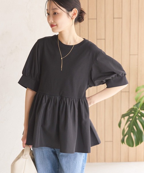 AMERICAN HOLIC（アメリカンホリック）の「異素材切替ペプラムプルオーバー（Tシャツ/カットソー・レディース・アイボリー/ライトベージュ/ブラック・L/M）」の4枚目の写真