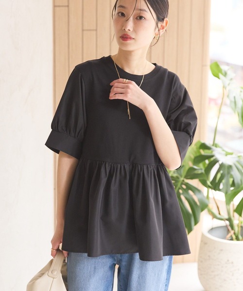 AMERICAN HOLIC（アメリカンホリック）の「異素材切替ペプラムプルオーバー（Tシャツ/カットソー・レディース・アイボリー/ライトベージュ/ブラック・L/M）」の5枚目の写真