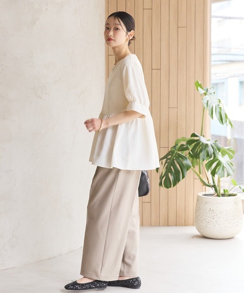 AMERICAN HOLIC（アメリカンホリック）の「異素材切替ペプラムプルオーバー（Tシャツ/カットソー・レディース・アイボリー/ライトベージュ/ブラック・L/M）」の21枚目の写真