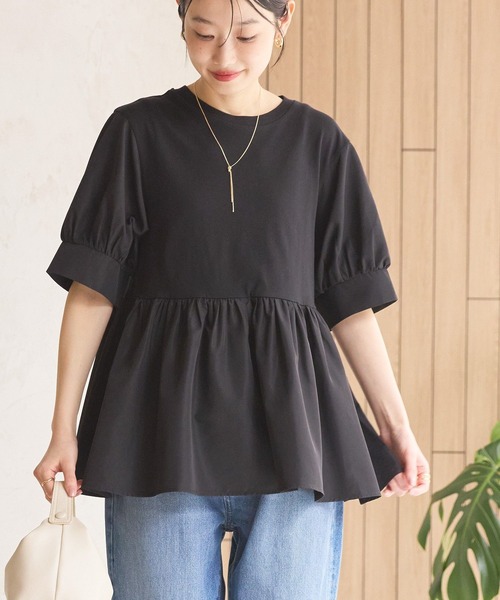 AMERICAN HOLIC(アメリカンホリック)の「異素材切替ペプラムプルオーバー(Tシャツ/カットソー・レディース・アイボリー/ライトベージュ/ブラック・L/M)」の20枚目の写真
