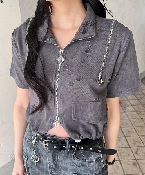 トップス kisa Cropped Zip Tops / クロップド ZIPトップス（Tシャツ