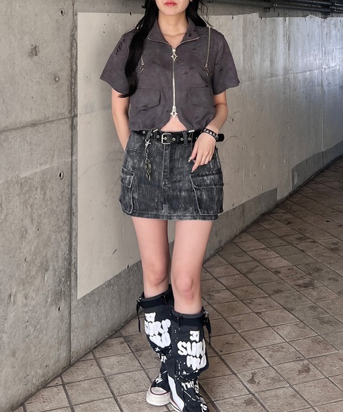 Figments（フィグメンツ）の「半袖クロップドショルダーZIPトップ（シャツ/ブラウス・レディース・ブラック/スミクロ・FREE）」の17枚目の写真