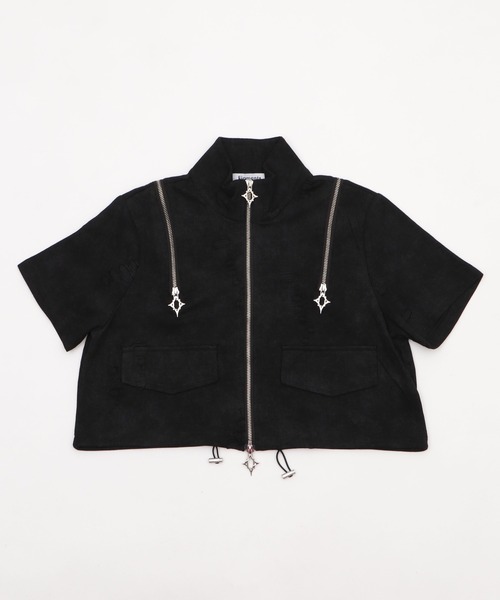 Figments（フィグメンツ）の「半袖クロップドショルダーZIPトップ（シャツ/ブラウス・レディース・ブラック/スミクロ・FREE）」の14枚目の写真