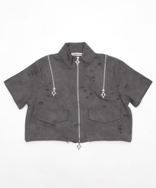 Figments（フィグメンツ）の「半袖クロップドショルダーZIPトップ（シャツ/ブラウス・レディース・ブラック/スミクロ・FREE）」の13枚目の写真