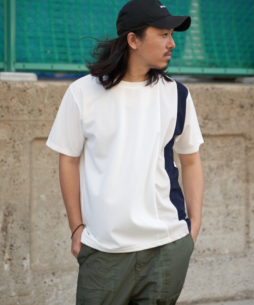 NO NEED(ノーニード)の「タテ切り替えT(Tシャツ/カットソー・メンズ・ホワイト/チャコール/ネイビー・M/L/LL)」の1枚目の写真