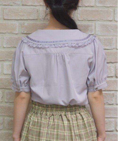 axes femme POETIQUE（アクシーズファムポエティック）の「リボン付チューリップ刺繍ブラウス（シャツ/ブラウス・レディース・キナリ/ネイビー/ラベンダー・MEDIUM）」の6枚目の写真