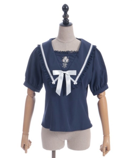 axes femme POETIQUE（アクシーズファムポエティック）の「リボン付チューリップ刺繍ブラウス（シャツ/ブラウス・レディース・キナリ/ネイビー/ラベンダー・MEDIUM）」の17枚目の写真