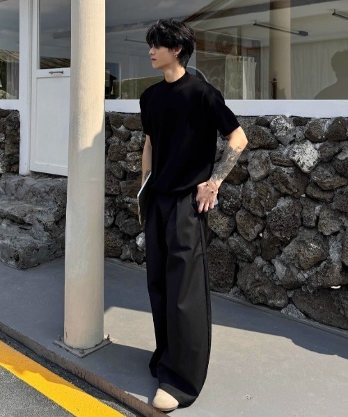 FreeZone(フリーゾーン)の「モックネック半袖ニット(Tシャツ/カットソー・メンズ・グレー/ブラック/ホワイト・F)」の20枚目の写真