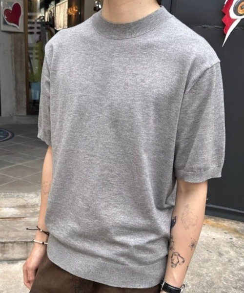 FreeZone(フリーゾーン)の「モックネック半袖ニット(Tシャツ/カットソー・メンズ・グレー/ブラック/ホワイト・F)」の19枚目の写真