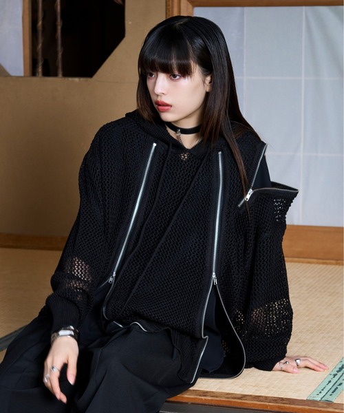 【狐独】メッシュデザインジップフーディ Ellno Loset 狐独（コドク）の「【狐独】メッシュデザインジップフーディ