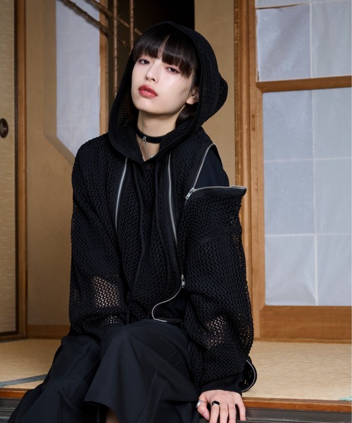 狐独（コドク）の「【狐独】メッシュデザインジップフーディ（パーカー