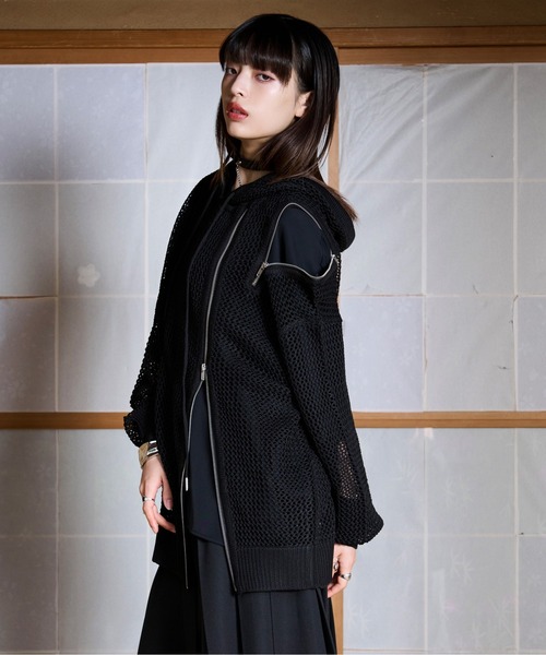 【狐独】メッシュデザインジップフーディ Ellno Loset Ellno Loset パーカー 「狐独」メッシュデザインジップフーディ