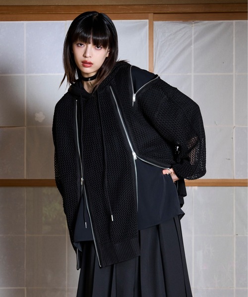 【UNKNOWN 】ジッパーフーディSTONEWASHED 送料無料！ 狐独】メッシュデザインジップフーディ（パーカー）｜Ellno