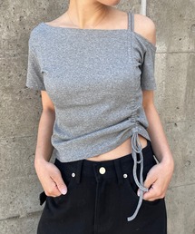 ワンショルダー半袖ドロストトップス