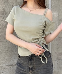 ワンショルダー半袖ドロストトップス