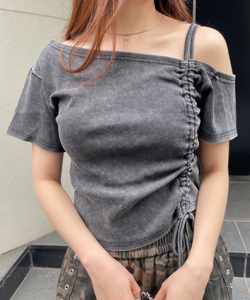 ROGER AND RAW(ロジャーアンドロウ)の「ワンショルダー半袖ドロストトップス(Tシャツ/カットソー・レディース・ホワイト/ブラック/グレー/杢グレー/カーキ・FREE)」の10枚目の写真