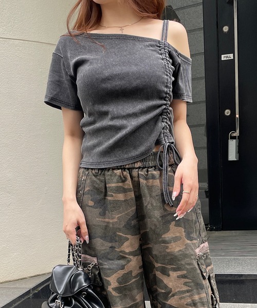 ROGER AND RAW(ロジャーアンドロウ)の「ワンショルダー半袖ドロストトップス(Tシャツ/カットソー・レディース・ホワイト/ブラック/グレー/杢グレー/カーキ・FREE)」の11枚目の写真