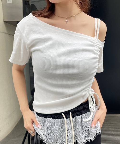 ROGER AND RAW(ロジャーアンドロウ)の「ワンショルダー半袖ドロストトップス(Tシャツ/カットソー・レディース・ホワイト/ブラック/グレー/杢グレー/カーキ・FREE)」の15枚目の写真