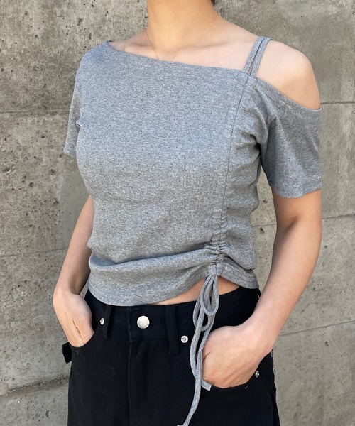 ROGER AND RAW(ロジャーアンドロウ)の「ワンショルダー半袖ドロストトップス(Tシャツ/カットソー・レディース・ホワイト/ブラック/グレー/杢グレー/カーキ・FREE)」の19枚目の写真