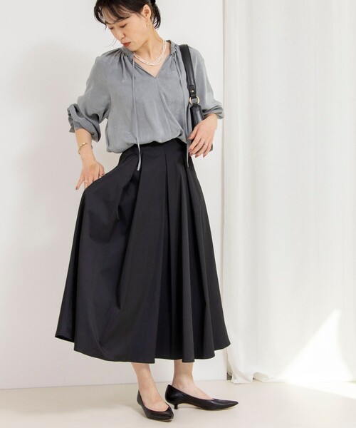 NOLLEY’S Sophi（ノーリーズソフィ）の「【追加】ウォッシャブルタフタタックフレアスカート（スカート・レディース・ブラック/ベージュ・38/36/34）」の3枚目の写真