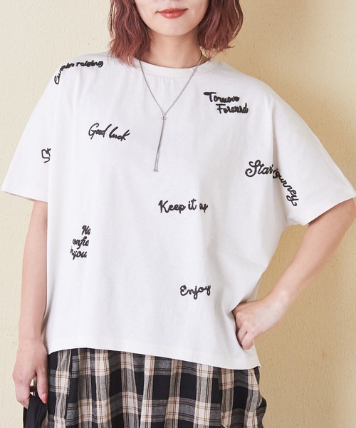 セール】21/-OE天竺ランダムロゴ刺繍Tシャツ（Tシャツ