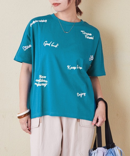 今期新作DSC / 筆記体ロゴ刺繍天竺Tシャツ DOUBLE STANDARD CLOTHING tシャツ 筆記体ロゴ刺繍天竺Tシャツ