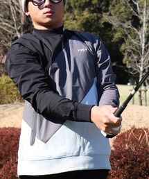 (RM)【LUXE/R GOLF】ストレッチ クロス 切り替え 配色 モックネック プルオーバー シャツ