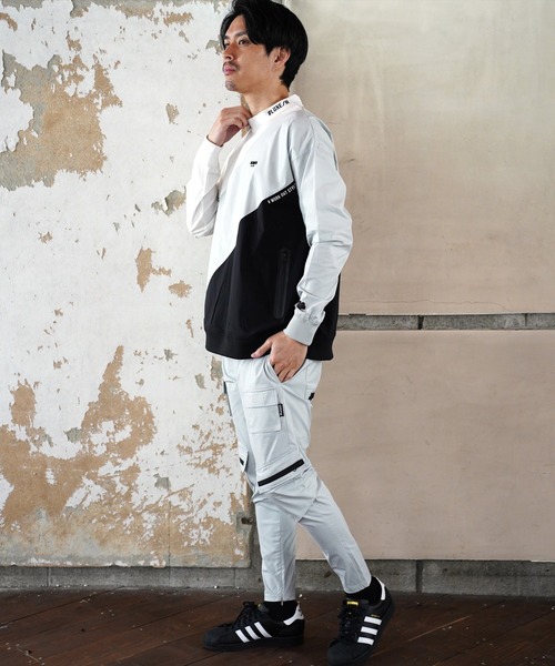 LUXE/R GOLF（ラグジュ ゴルフ）の「(RM)【LUXE/R GOLF】ストレッチ クロス 切り替え 配色 モックネック プルオーバー シャツ（スウェット・メンズ・ベージュ系/ブラック系/ホワイト系・L/XL/M）」の5枚目の写真