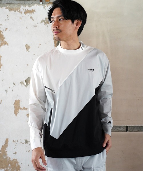 LUXE/R GOLF（ラグジュ ゴルフ）の「(RM)【LUXE/R GOLF】ストレッチ クロス 切り替え 配色 モックネック プルオーバー シャツ（スウェット・メンズ・ベージュ系/ブラック系/ホワイト系・L/XL/M）」の8枚目の写真